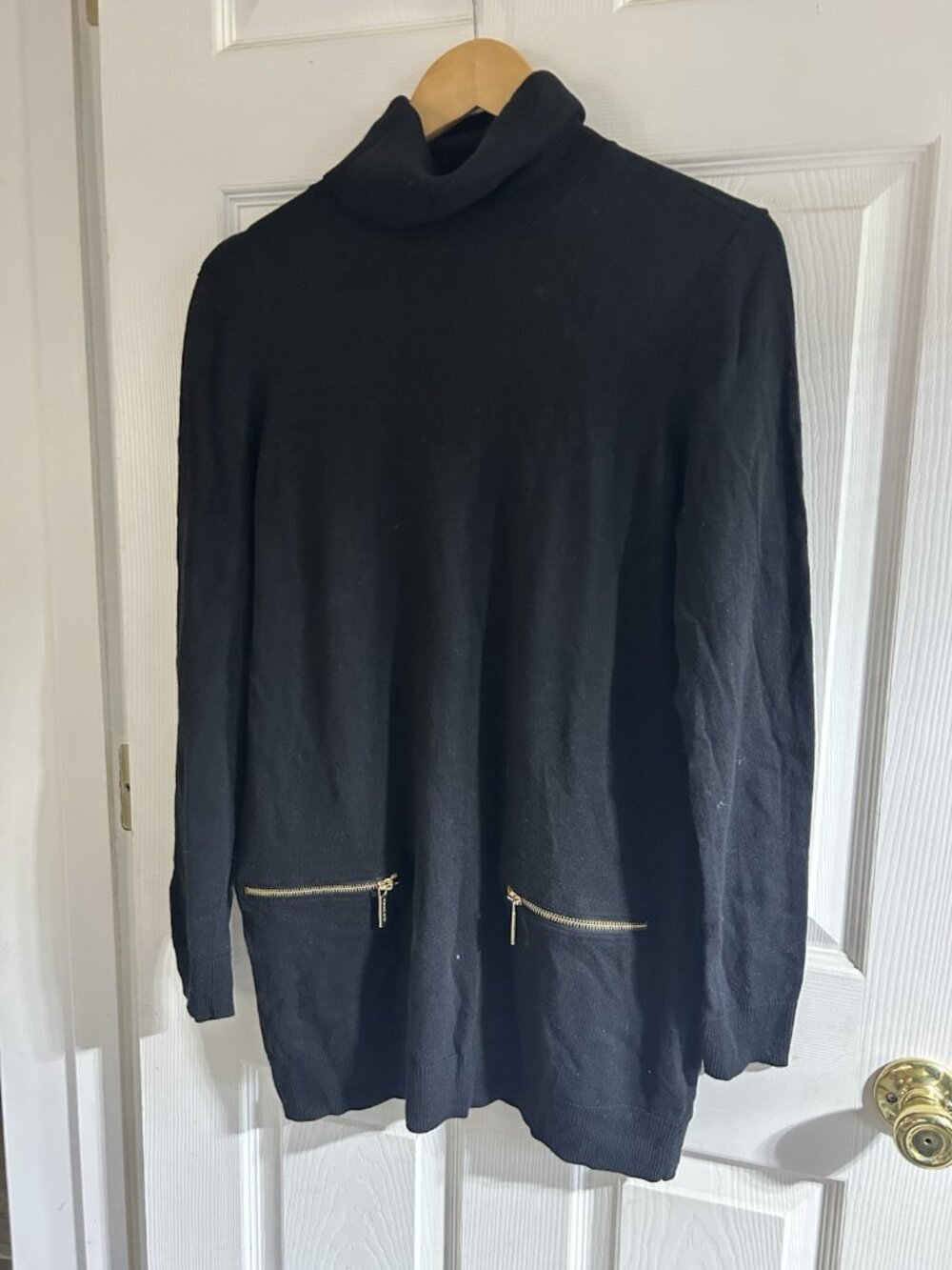 Michael Michael Kors Tunic Sweater Sz L Cowl Neck Old Money Quiet Luxury Black